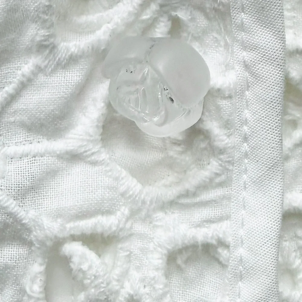 Vintage Lilly Pulitzer White Cotton Eyelet Lace Button Down Shirt Rose Buttons